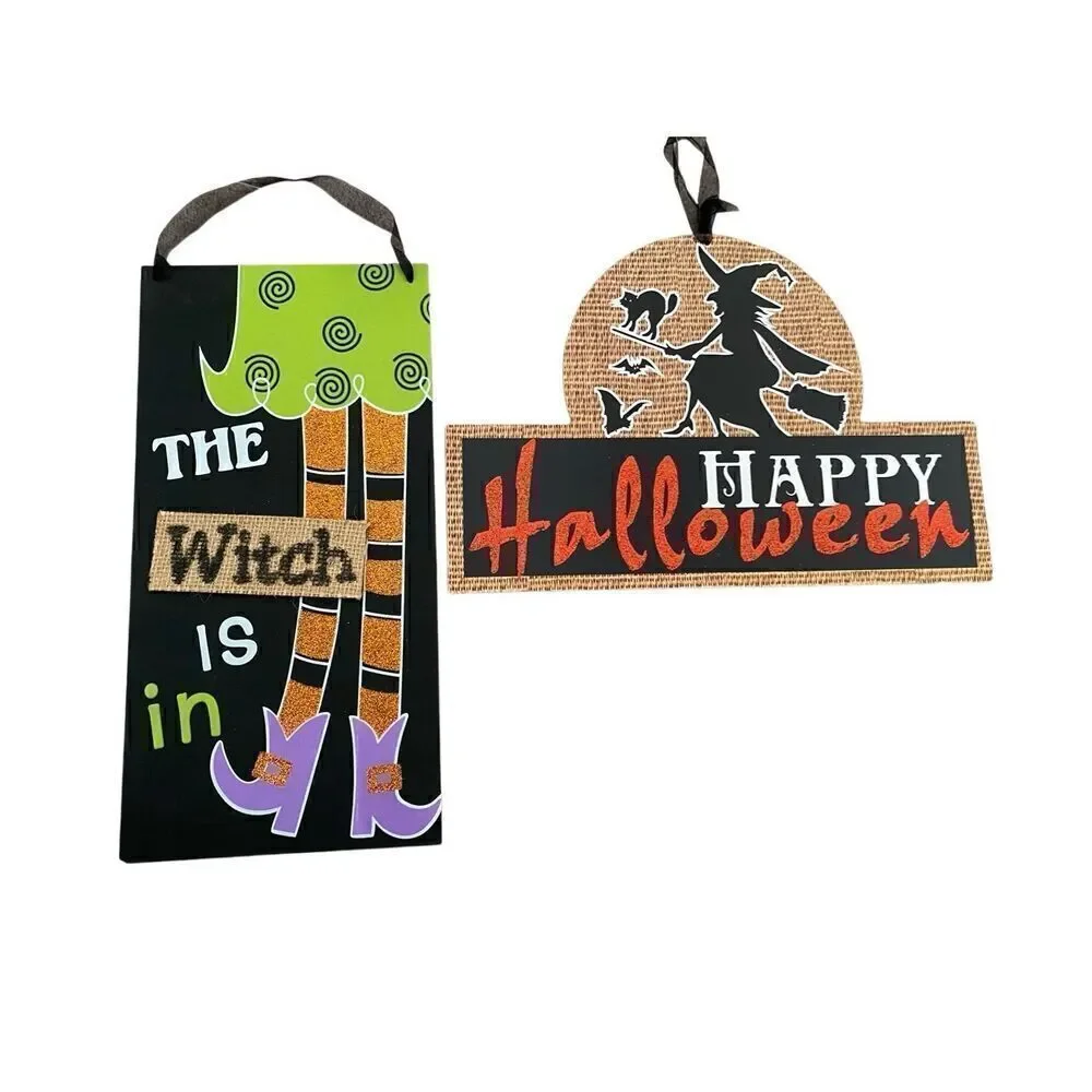 4 Pc Halloween Decorations Hanging Wall Signs Skeletons Spooky